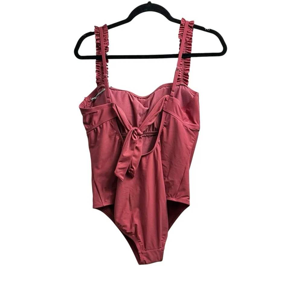 Kona Sol‎ Square Neck Ruffle Shoulder Medium Coverage Women's L 12-16 NEW NWT